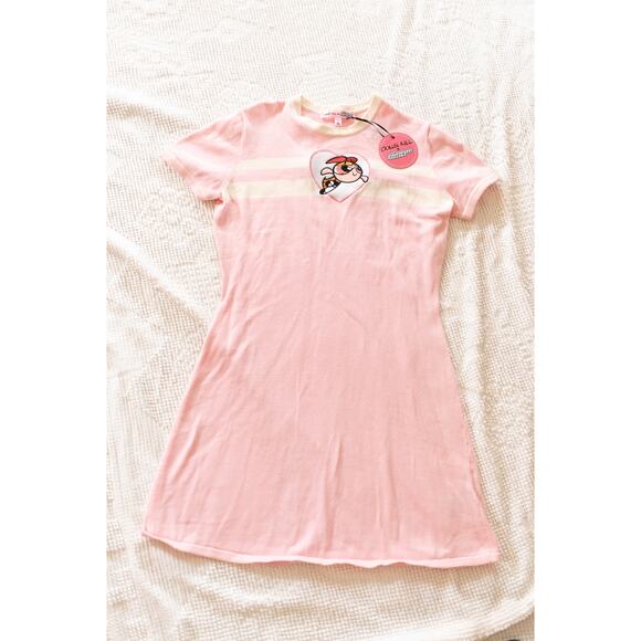 NEW Rare Dolls Kill Power Puff Girls Sweater Dress M Pink Cotton Short Sleeve - Picture 1 of 9